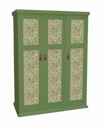 William Morris Arts & Crafts Movement Gothic Revival style 3 door painted 'Artisan' bedroom wardrobe furniture with decorative Morris style panels