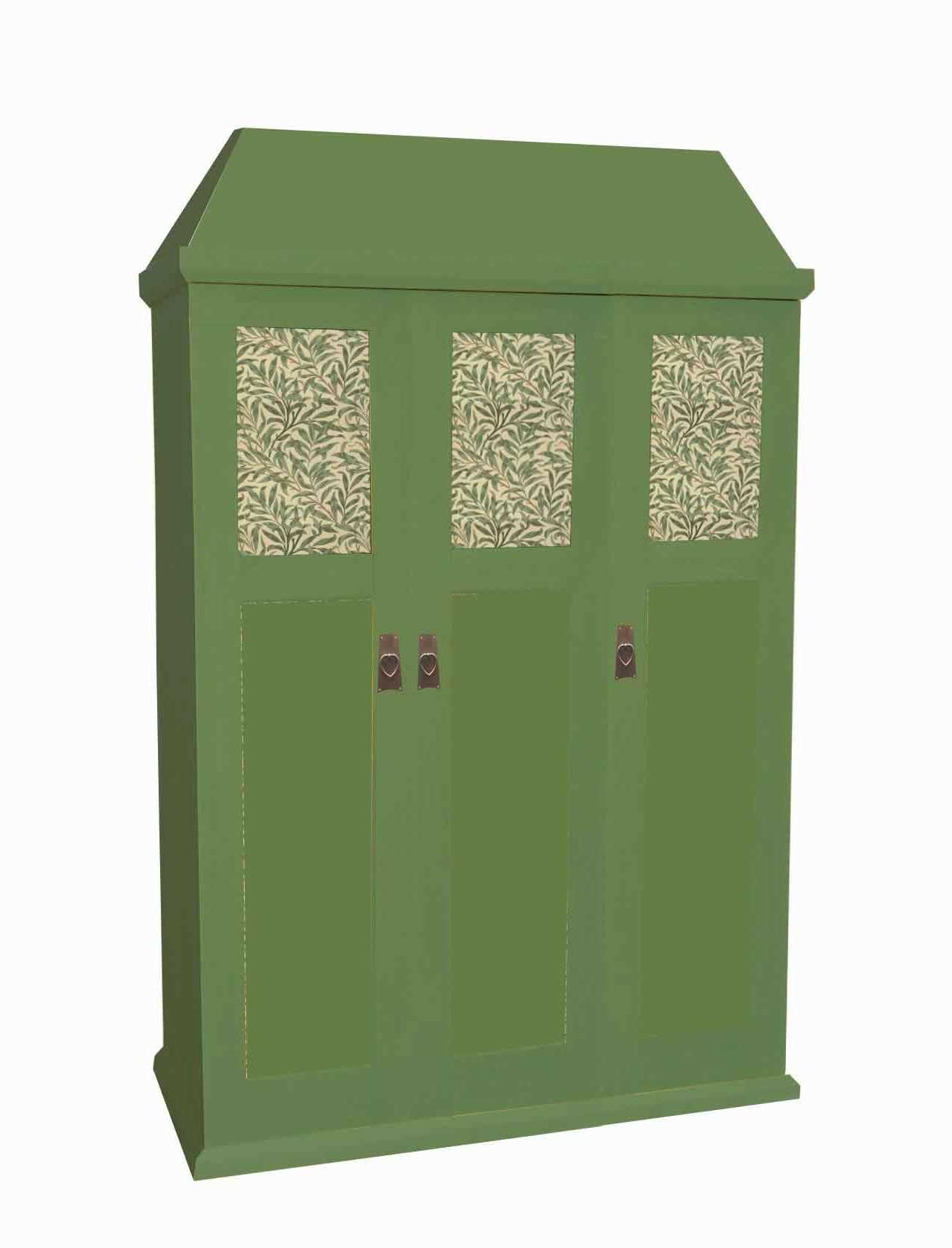 William Morris Arts & Crafts Movement Gothic Revival style 3 door painted 'Artisan' bedroom wardrobe furniture with decorative Morris style panels