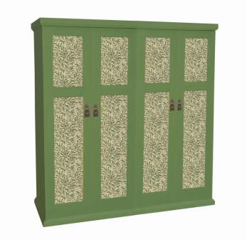 William Morris Arts & Crafts Movement Gothic Revival style 4 door painted 'Artisan' bedroom wardrobe furniture with decorative Morris style panels