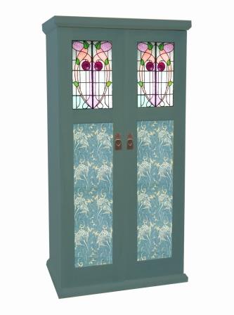 William Morris Arts & Crafts Movement & Gothic Revival 'Artisan' style blue painted 2 door bedroom wardrobe