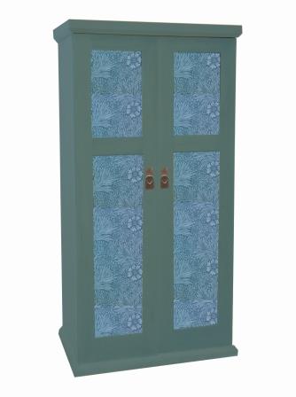William Morris Arts & Crafts Movement & Gothic Revival 'Artisan' style blue painted 2 door bedroom wardrobe