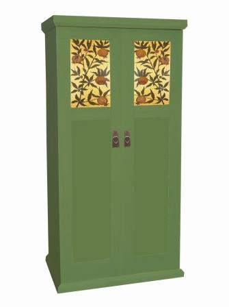 William Morris Arts & Crafts Movement & Gothic Revival 'Artisan' style green painted 2 door bedroom wardrobe