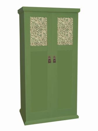 William Morris Arts & Crafts Movement & Gothic Revival 'Artisan' style green painted 2 door bedroom wardrobe