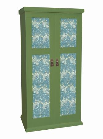 William Morris Arts & Crafts Movement & Gothic Revival 'Artisan' style green painted 2 door bedroom wardrobe