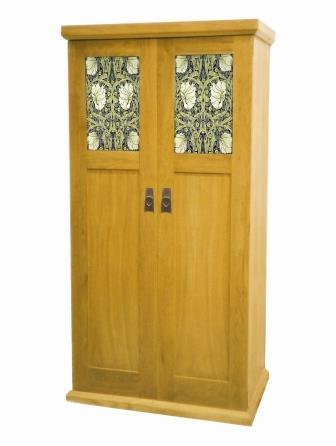 William Morris Arts & Crafts Movement Gothic Revival style 2 door Oak bedroom wardrobe furniture with decorative Morris style panels