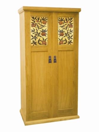 William Morris Arts & Crafts Movement Gothic Revival style 2 door Oak bedroom wardrobe furniture with decorative Morris style panels