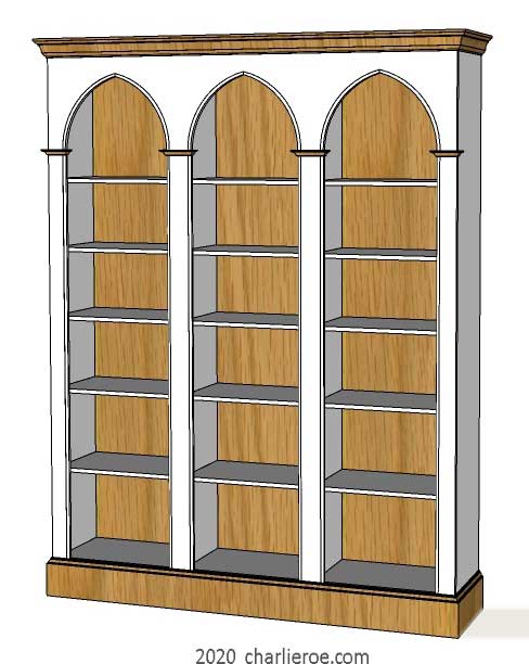 new William Wm Morris & Co Arts & Crafts Movement Artisan triple bay wooden double bay bookcase