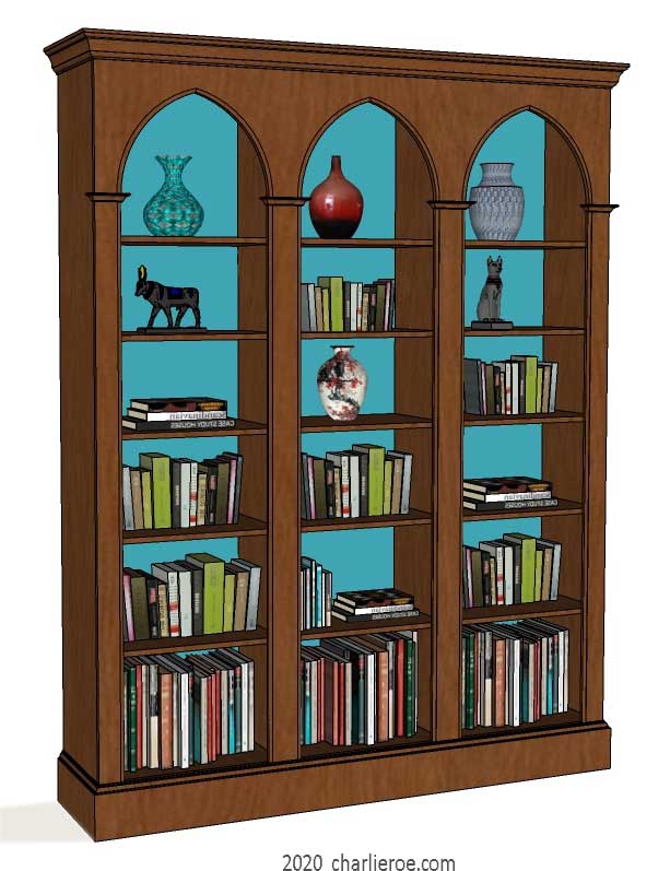 new William Wm Morris & Co Arts & Crafts Movement Artisan triple bay wooden single bay bookcase
