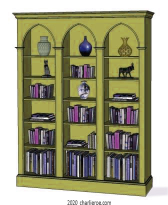 new William Wm Morris & Co Arts & Crafts Movement Artisan triple bay painted bookcase