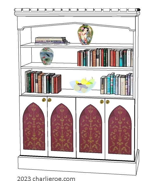 new William Wm Morris & Co Arts & Crafts Movement 4 door painted bookcase