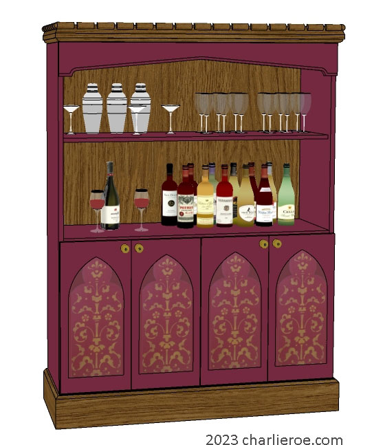 new William Wm Morris & Co Arts & Crafts Movement 4 door painted bookcase & bar