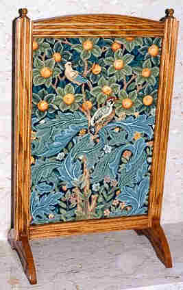 William Wm Morris & Co Arts & Crafts movement oak fire screen with Morris fabric and furniture