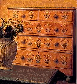 Wm Morris painted stencilled wooden chest of drawers