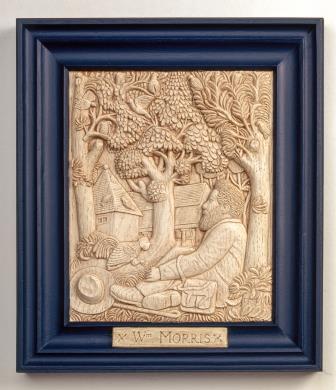 new William Wm Morris & Co Arts & Crafts Movement carved plaque of 'Morris in the Home Mead'