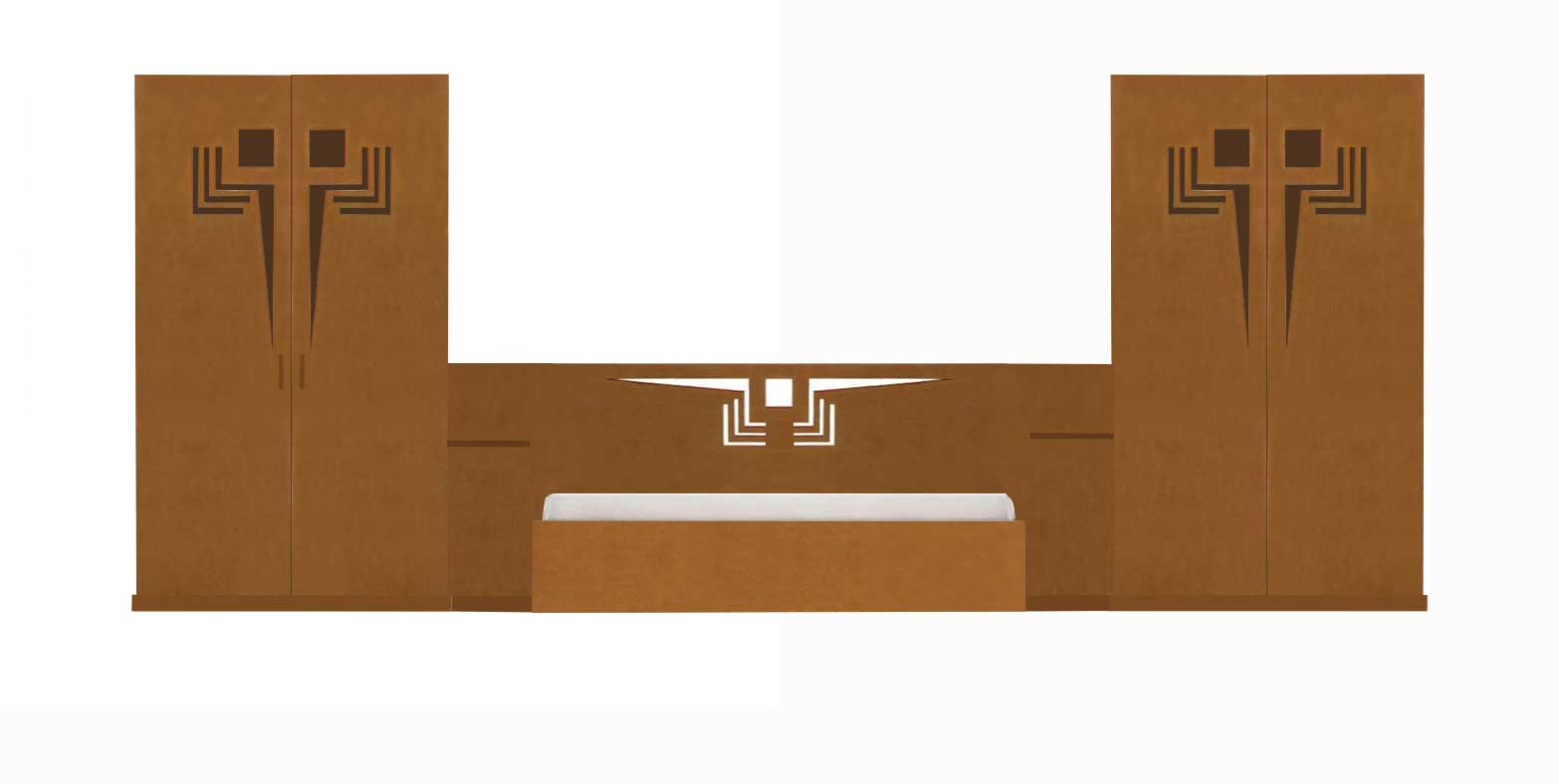 New Frank Lloyd Wright Arts & Crafts Movement Prairie style double bed & matching wardrobes
