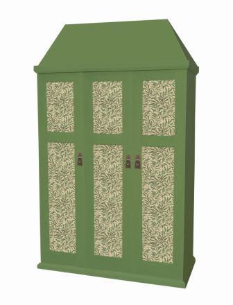 new William Morris Arts & Crafts Movement green painted bedroom 3 door wardrobe