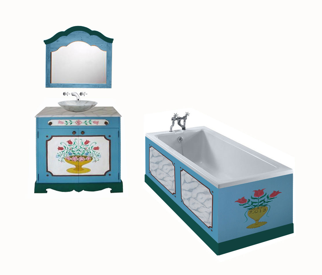 painted Austrian Tyrolean Baroque bathroom vanity cupboard & bath panels folk furniture Bauern mobel