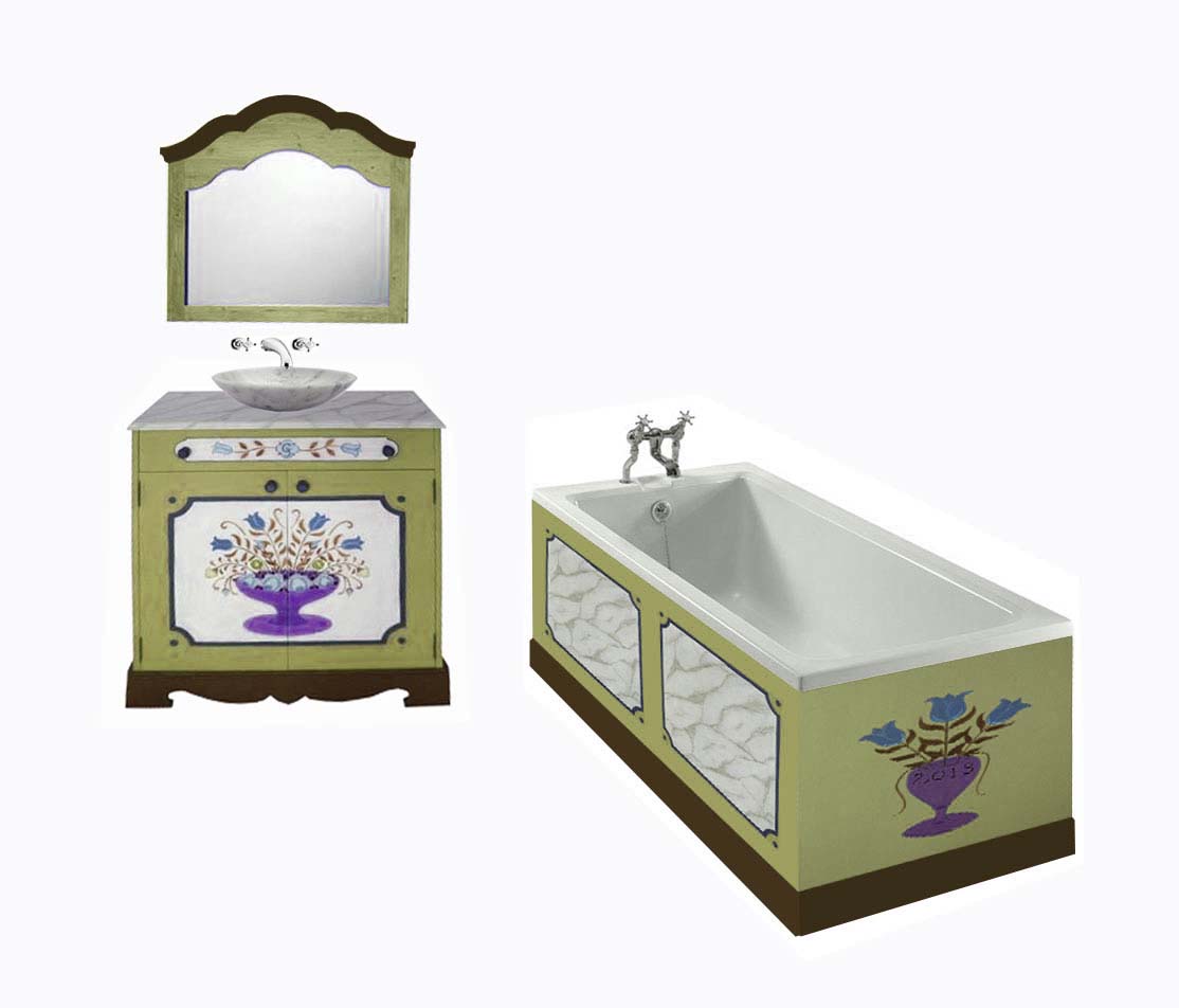 painted Austrian Tyrolean Baroque bathroom vanity cupboard & bath panels folk furniture Bauern mobel