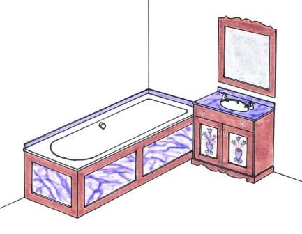 design for an ornate painted Austrian Tirolean Baroque bathroom vanity cupboard & bath panels folk furniture Bauern mobel