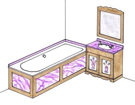 design for an ornate painted Austrian Tirolean Baroque bathroom vanity cupboard & bath panels folk furniture Bauern mobel