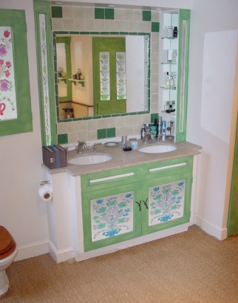 An ornate painted Folk Art bathroom vanity cupboard & bath panels folk furniture Bauern mobel