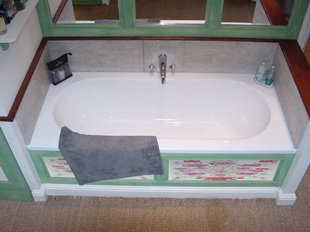 An ornate painted Folk Art bathroom vanity cupboard & bath panels folk furniture Bauern mobel