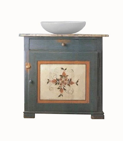 Scandinavian style ornate painted  bathroom vanity cupboard folk furniture Bauern bonde mobel