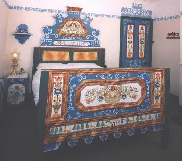Tyrolean Alpine painted bed and bedroom Bauern mobel furniture