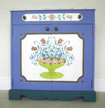 design for an ornate painted Austrian Tyrolean Baroque cupboard folk furniture Bauern mobel
