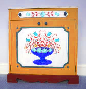 design for an ornate painted Austrian Tyrolean Baroque cupboard folk furniture Bauern mobel