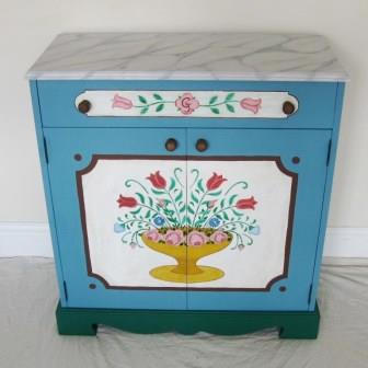 Ornate painted Austrian Tyrolean Baroque folk linen clothes cupboard furniture Bauern mobel