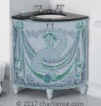 new Bloomsbury Group style painted bathroom round corner vanity unit