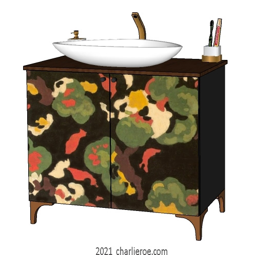 New Omega Workshops Bloomsbury Group Duncan Grant 'Lilypond' design painted bathroom 2 door vanity unit