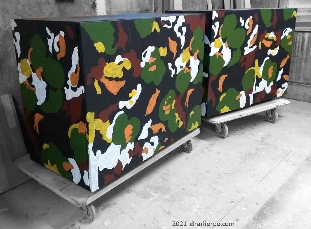 New Omega workshops painted 'Lilypond' design used for a pair of 2 door vanity cabinets cupboards or sideboards