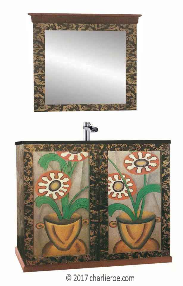 new Omega Workshops style painted bathroom 2 door vanity unit with matching wall mirror