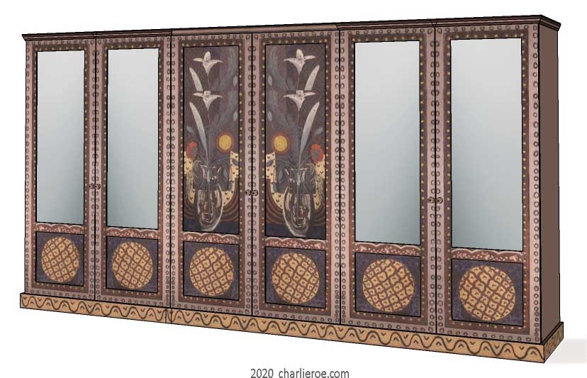 new Bloomsbury Group style painted 6 door bedroom wardrobe with decorative painting