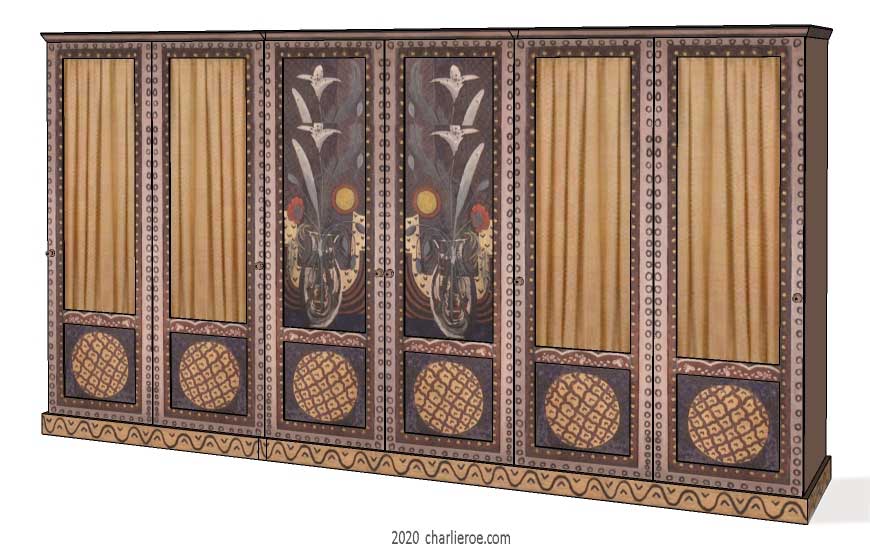 new Bloomsbury Group style painted 6 door bedroom wardrobe with decorative painting