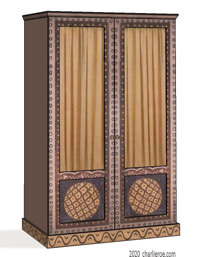 new Bloomsbury Group style painted 2 door bedroom wardrobe with decorative painting