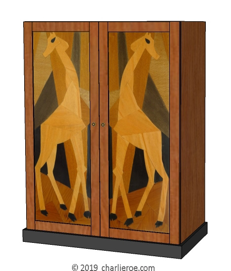 new Omega Workshops wood 2 door bedroom wardrobes with marquetry veneered  Giraffes door designs