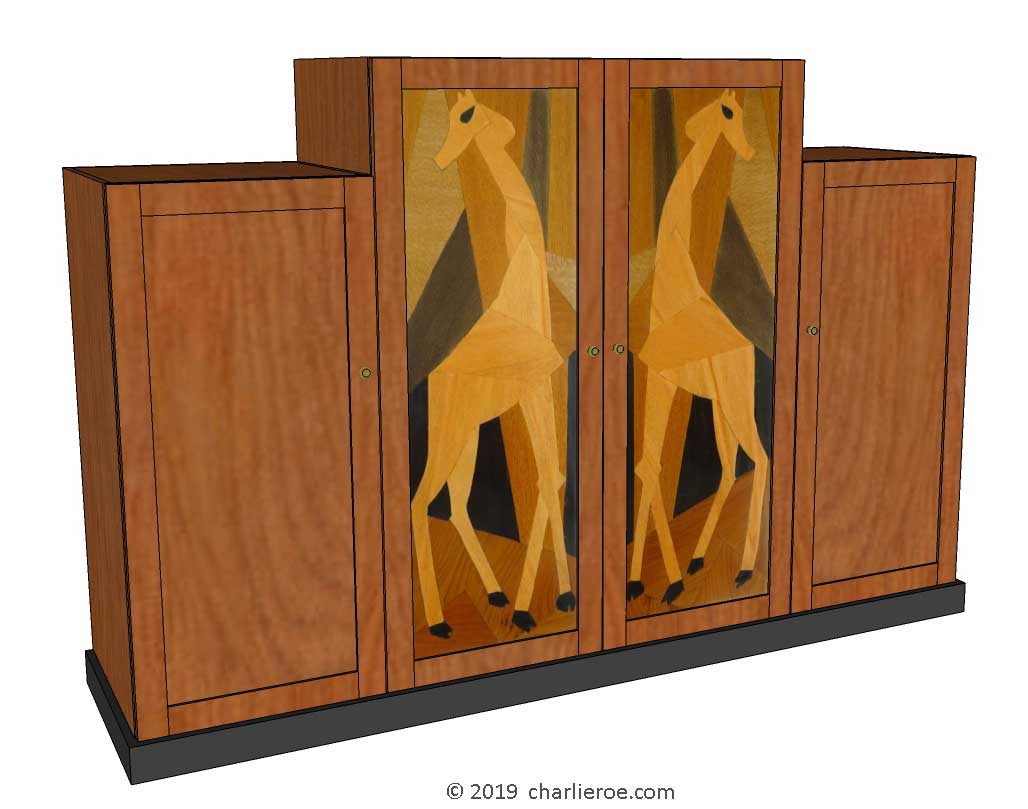 new Omega Workshops wood 4 door stepped bedroom wardrobes with marquetry veneered  Giraffes door designs