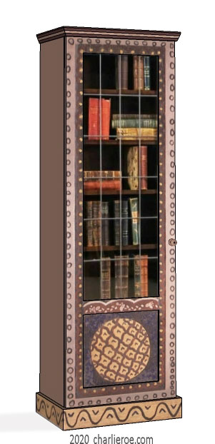 New Bloomsbury Group style painted single bay bookcase with decorative painting