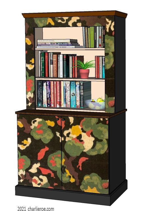 New Omega Workshops Bloomsbury Group 2 door painted lilypond painted bookcase or display unit