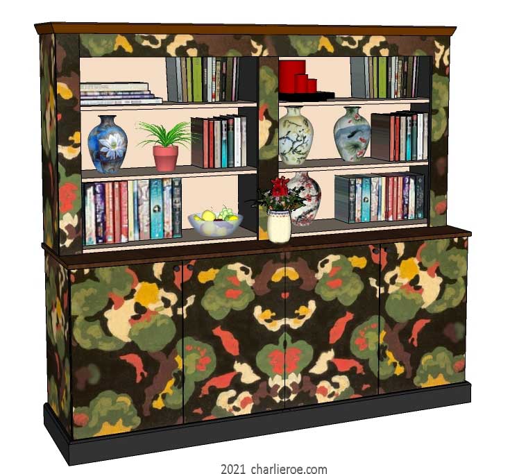 New Omega Workshops Bloomsbury Group 4 door painted lilypond painted bookcase, display unit or kitchen dresser