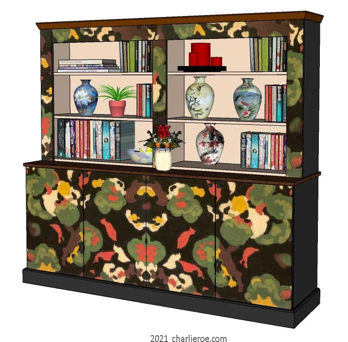 New Omega Workshops Bloomsbury Group 4 door painted lilypond painted bookcase, display unit or kitchen dresser