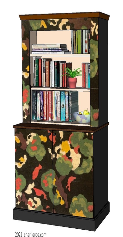 New Omega Workshops Bloomsbury Group 2 door taller painted lilypond painted bookcase or display unit