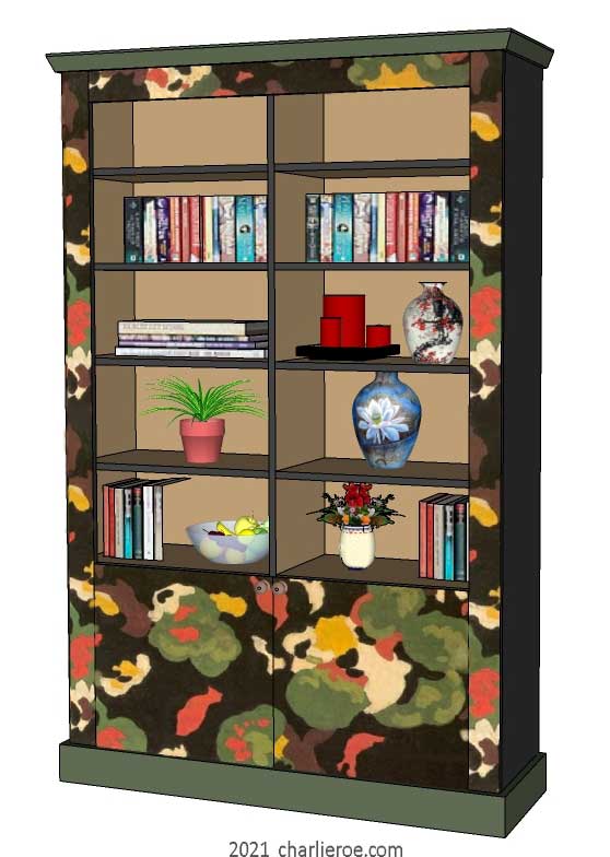 New Omega Workshops Bloomsbury Group painted lilypond 2 door bookcase or display unit