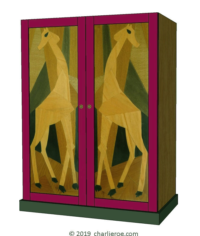 New Omega Workshops Bloomsbury Group marquetry wood veneer 4 bay bookcase or display shelf unit