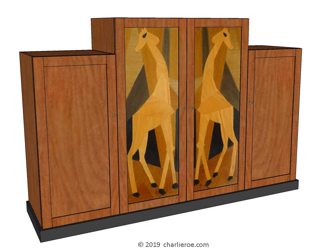 New Omega Workshops Bloomsbury Group marquetry wood veneer 4 bay bookcase or display shelf unit
