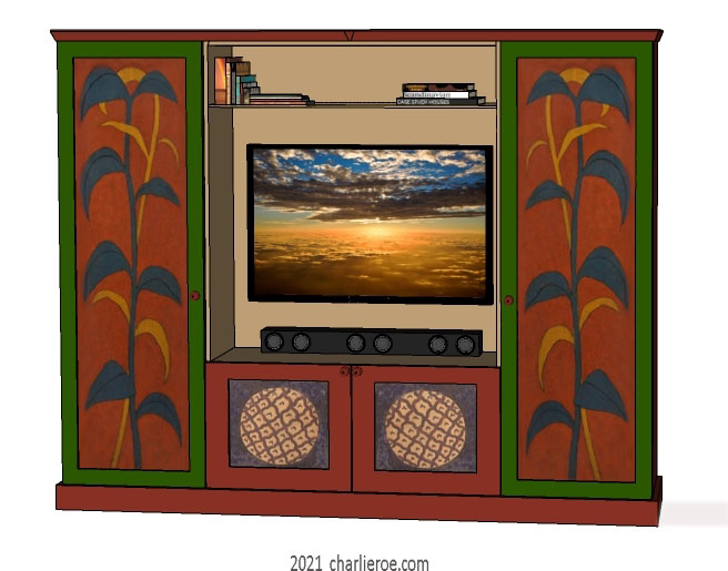 New Omega Workshops Bloomsbury Group painted 4 bay bookcase media center unit