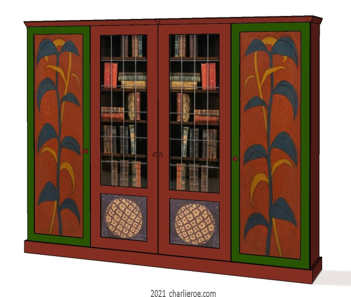New Omega Workshops Bloomsbury Group painted 4 bay bookcase, display unit or media center unit
